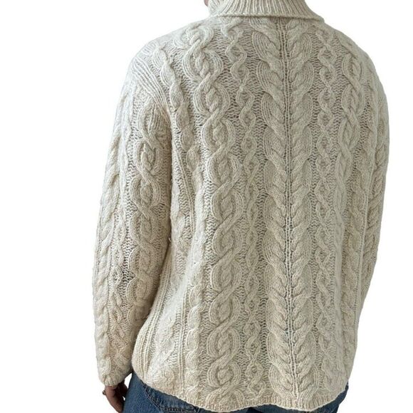 Vintage 1990s Womens White 100% Wool Fisherman Cable Knit Turtleneck Sweater M - Picture 7 of 7